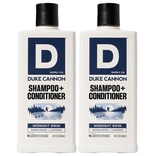 Duke Cannon 2-in-1 Hair Wash for Men - Shampoo & Conditioner with Masculine Scent - Strengthens & Cleanses Hair - Midnight Swim, 14 oz (2 Pack)