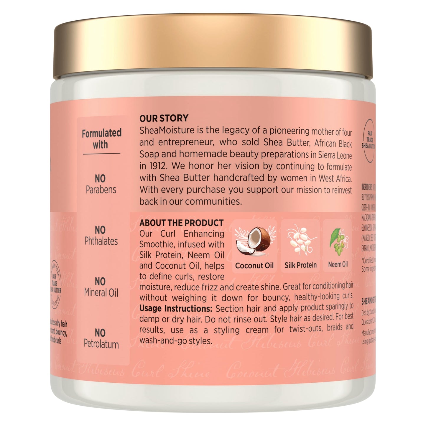 SheaMoisture Curl Enhancing Smoothie Hair Cream Coconut and Hibiscus for Thick, Curly Hair Sulfate Free and Paraben Free Curl Cream 20 oz