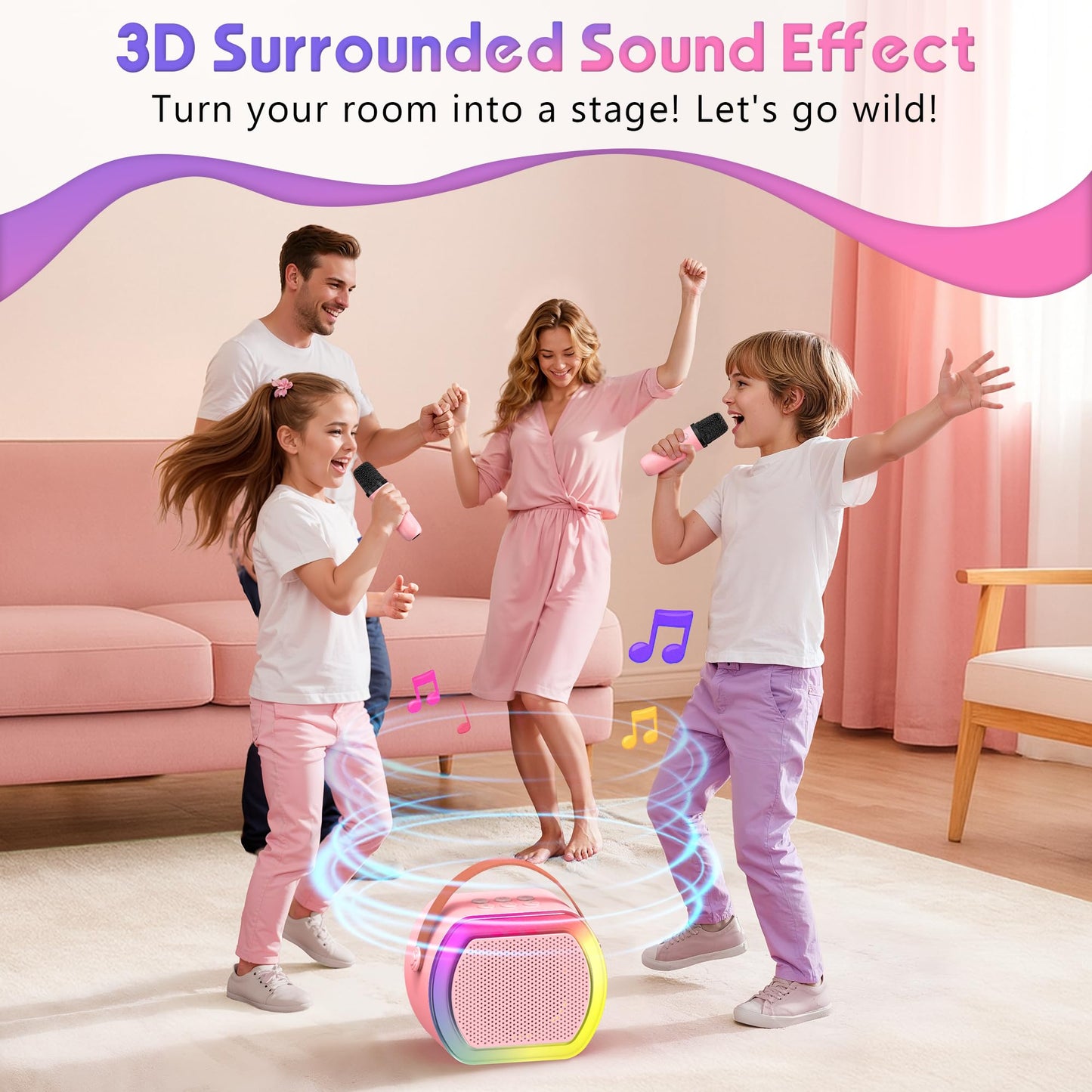 Reoslar Mini Karaoke Machine with 2 Wireless Mics – Portable 2025 Kids Karaoke for Ages 3-12+, Perfect Birthday & Christmas Gift