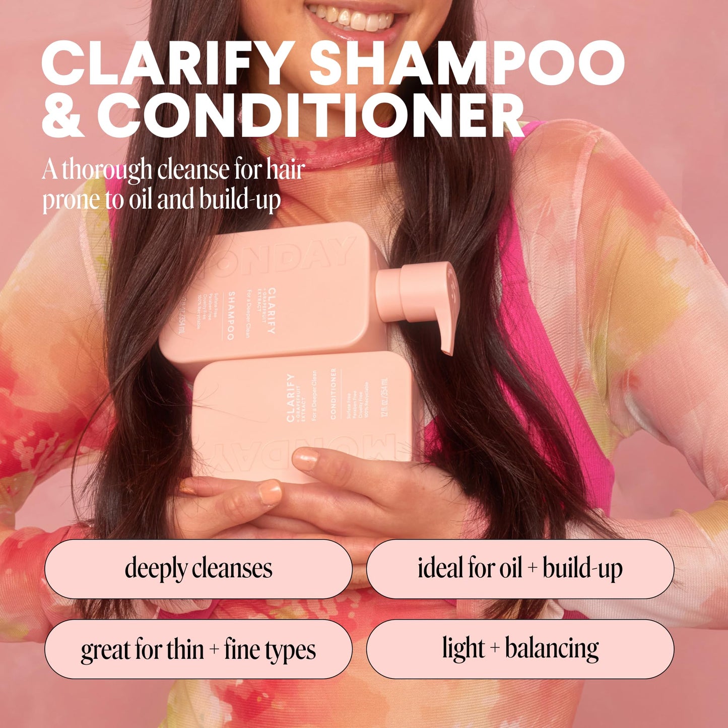 MONDAY HAIRCARE Clarify Shampoo & Conditioner Set for Oily Hair, 12 oz – With Grapefruit Extract, Coconut Oil, Shea Butter, Vitamin E & Pro-Vitamin B5