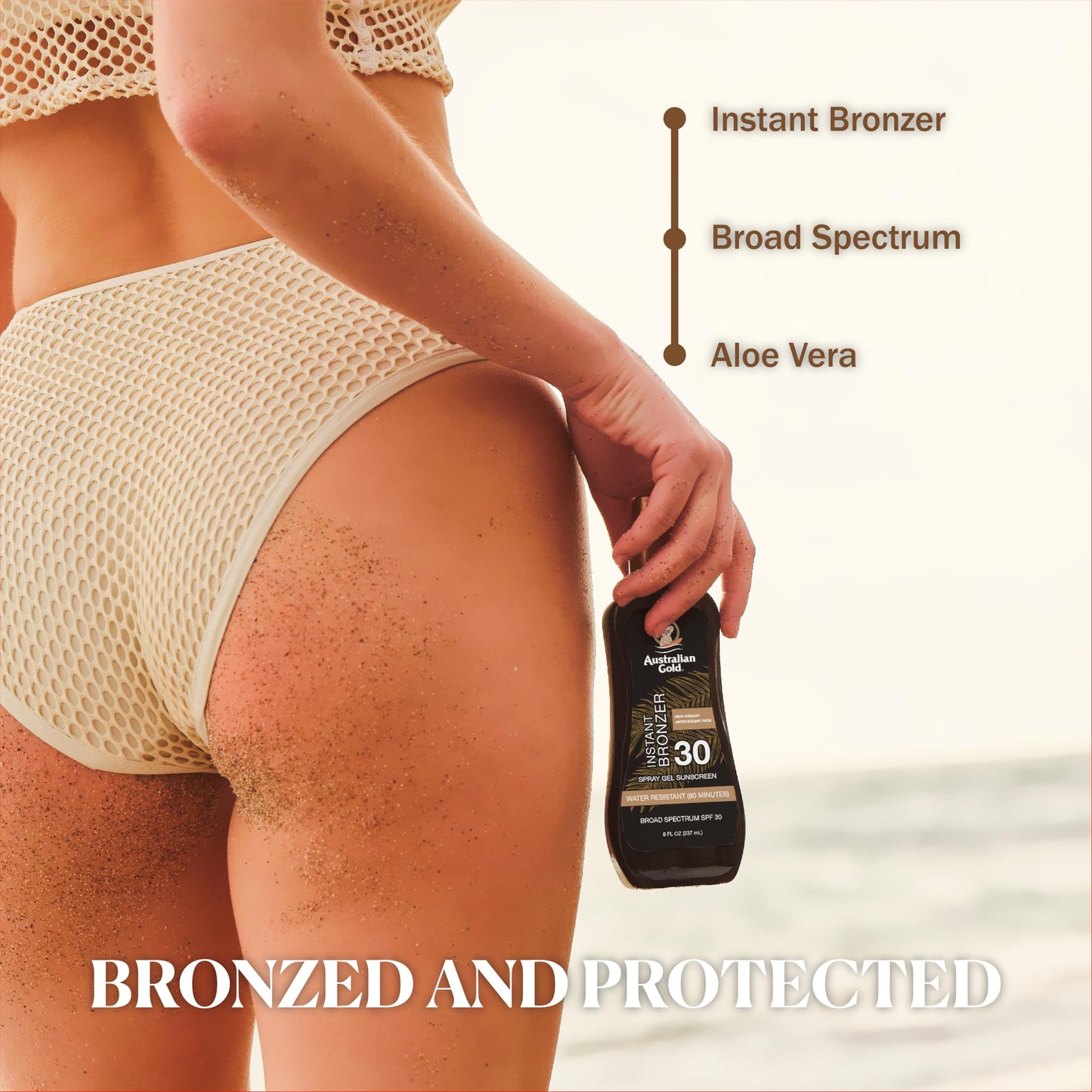 Australian Gold SPF 30 Spray Gel Sunscreen with Instant Bronzer, 8oz - Hydrating, Water Resistant, Non-Greasy, Oxybenzone & Cruelty Free