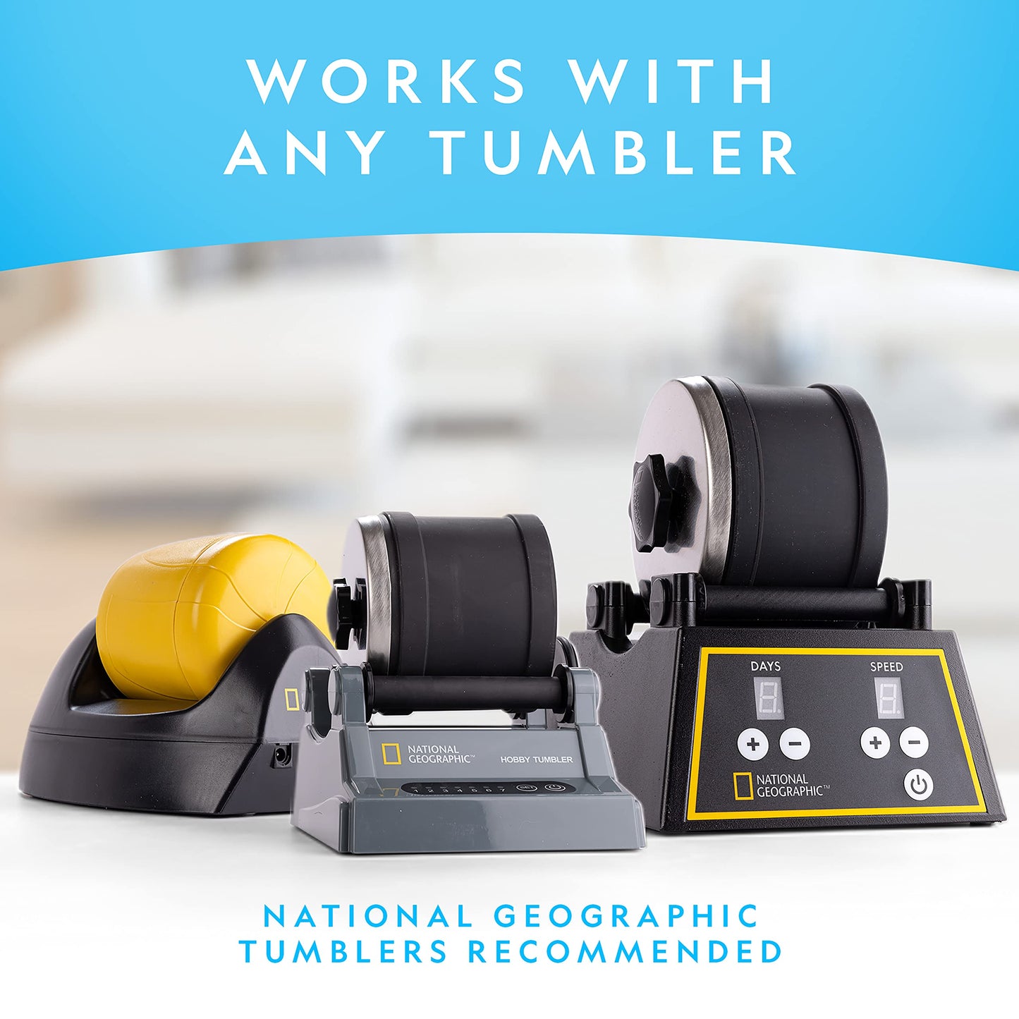 National Geographic Rock Tumbler Refill Kit – 3 lbs Rough Gemstones Including Amethyst & Quartz with Grit & Jewelry Accessories