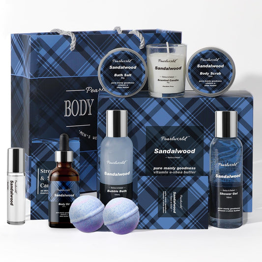 PEARLWORLD 12-Pc Men's Bath & Spa Gift Set – Ocean Scented Skin Care Kit, Self-Care & Relaxation Gift for Him, Christmas & Birthday