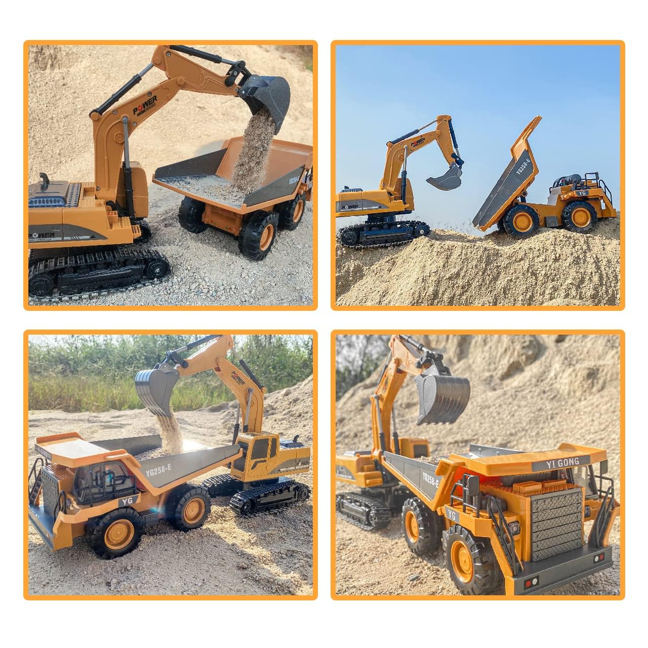 ID Gerilla RC Excavator Toy – Remote Control Construction Vehicle with Lights, Sounds & 680° Rotating Metal Shovel, Gift for Kids 3+