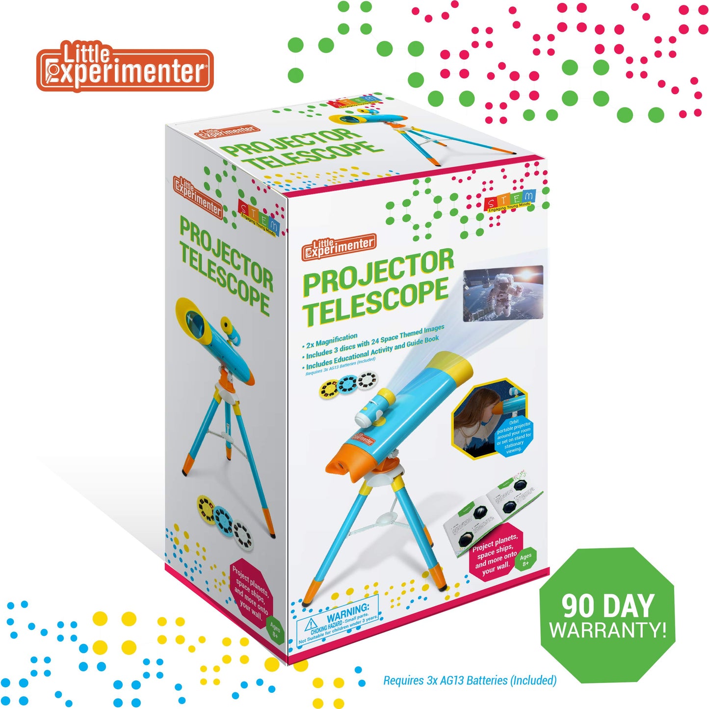 Little Experimenter Kids Telescope with Projector, 24 Space Images & Educational Book | STEM Science Toy & Learning Gift Ages 3–12