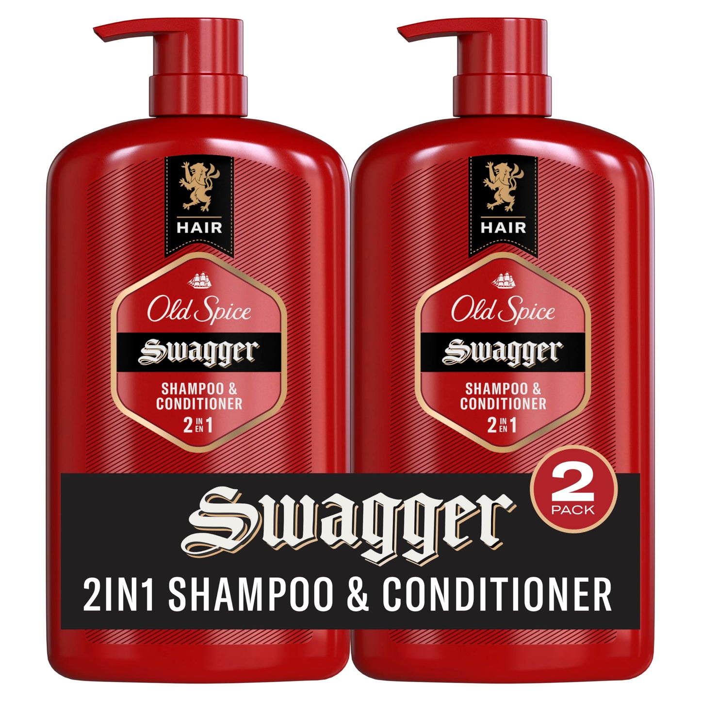 Old Spice Swagger 2-in-1 Shampoo & Conditioner for Men, Cedarwood Lime Scent, Moisturizes & Strengthens Hair, Barbershop Quality, 29.2 Fl Oz, 2 Pack