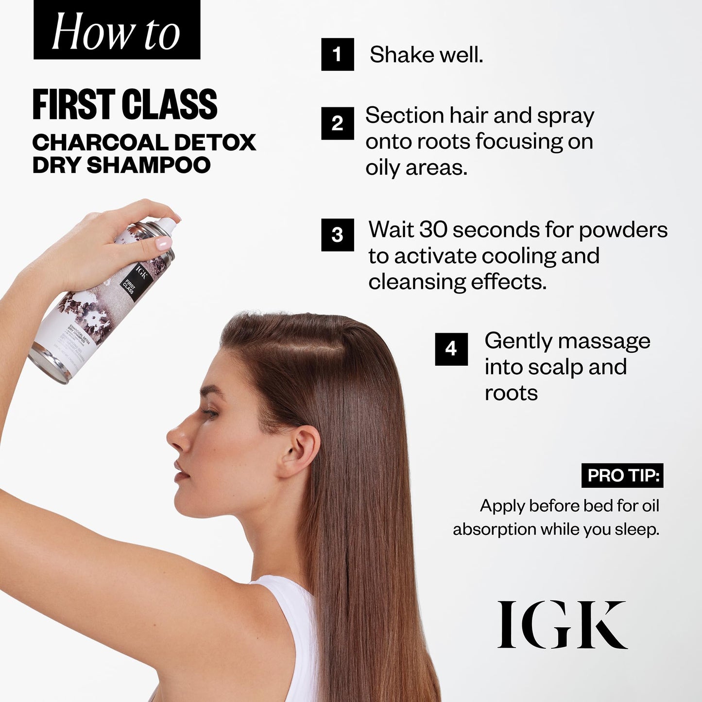 IGK FIRST CLASS Charcoal Detox Dry Shampoo, dry shampoo spray, overnight dry shampoo, best dry shampoo for oily hair, 6.3 Oz