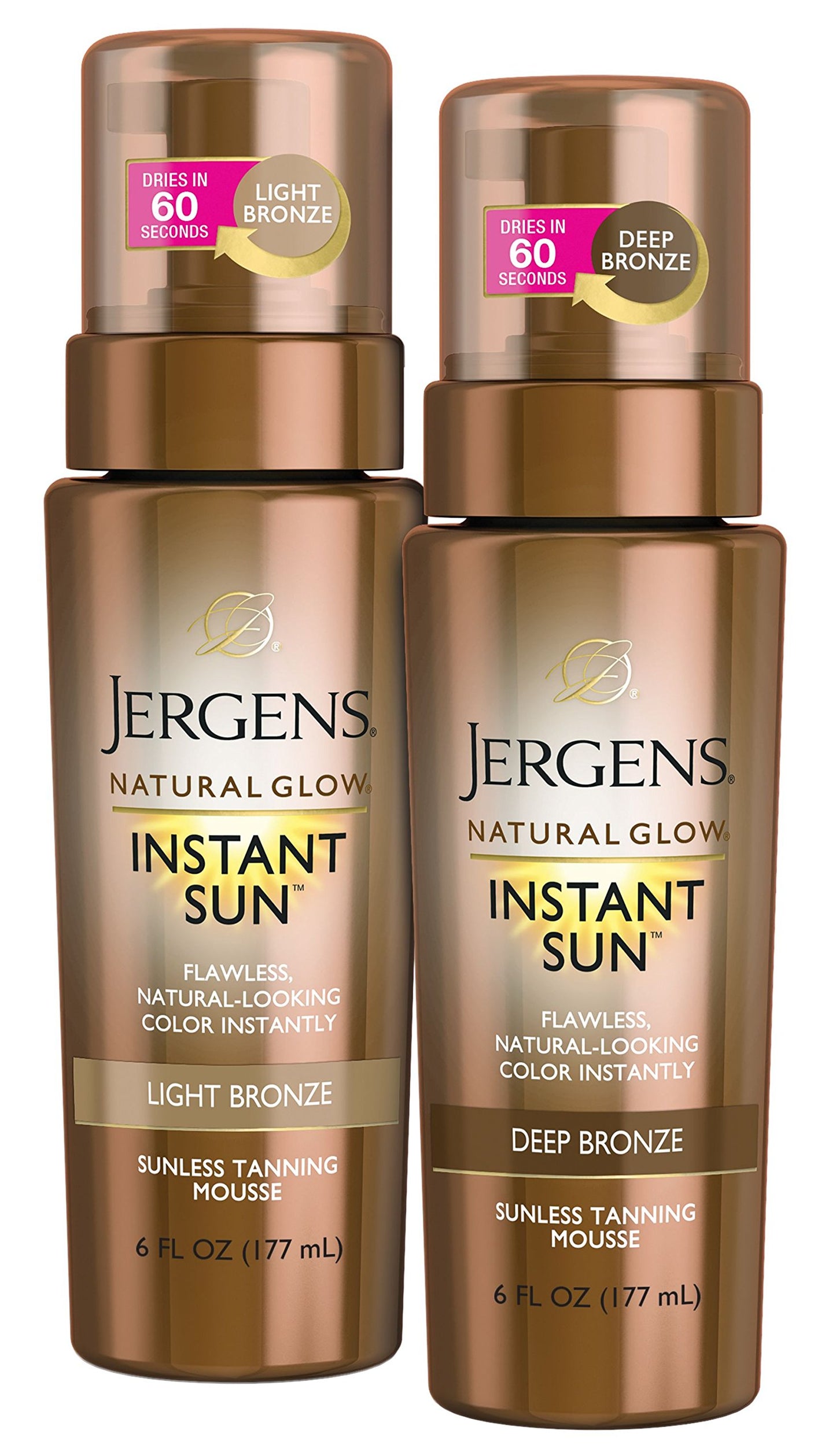 Jergens Natural Glow Instant Sun Body Mousse, Light Bronze Tan, 6 Ounce Sunless Self-tanner, for a Natural-looking Tan