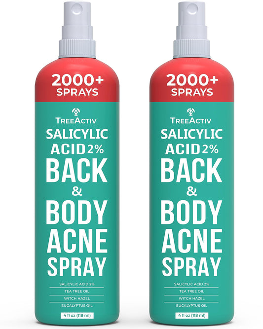 Salicylic Acid Back & Body Acne Spray for Men & Women, Tea Tree Oil Mist, Fast-Drying Body Acne Treatment, 4 fl oz, 2-Pack