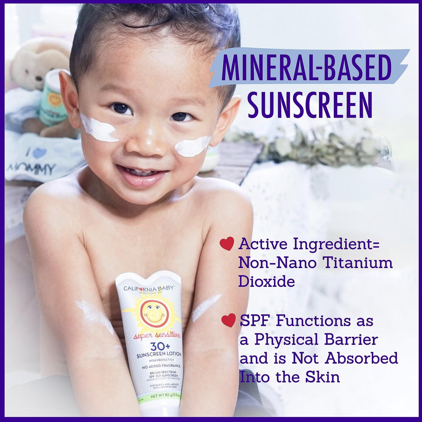 California Baby Super Sensitive SPF 30+ Sunscreen | Unscented | Mineral Based | Titanium Dioxide | Travel Size Baby Sunscreen for Face + Body | 2.9oz