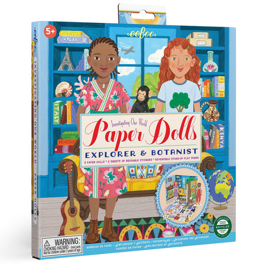 eeBoo: Paper Dolls: Explorer & Botanist - Includes 2 Paper Dolls, Stand Up Scene & Stickers, Kids Ages 5+