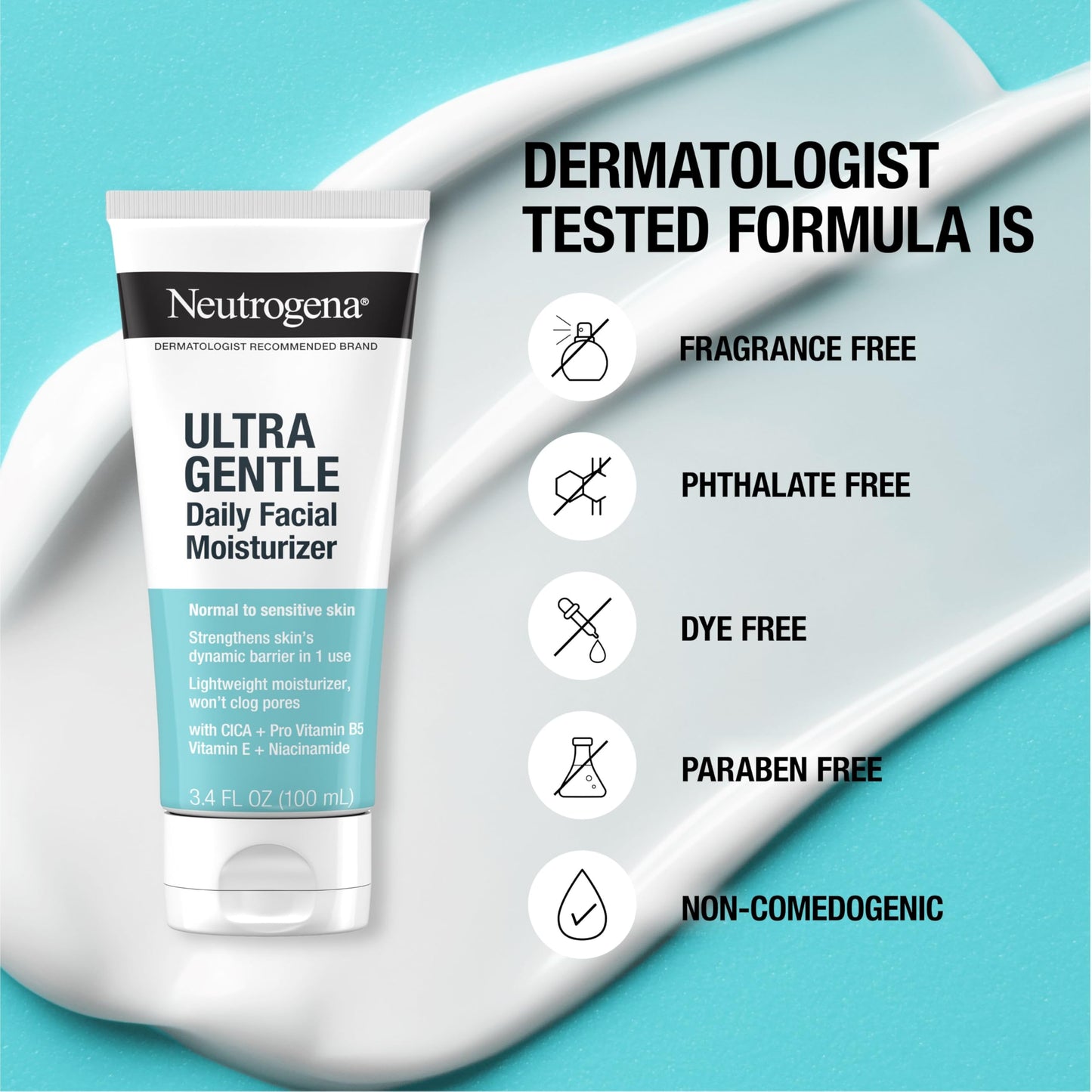 Neutrogena Fragrance-Free Daily Face & Neck Moisturizer for Sensitive Skin with Vitamins B3, B5 & E, 3.4 fl. oz