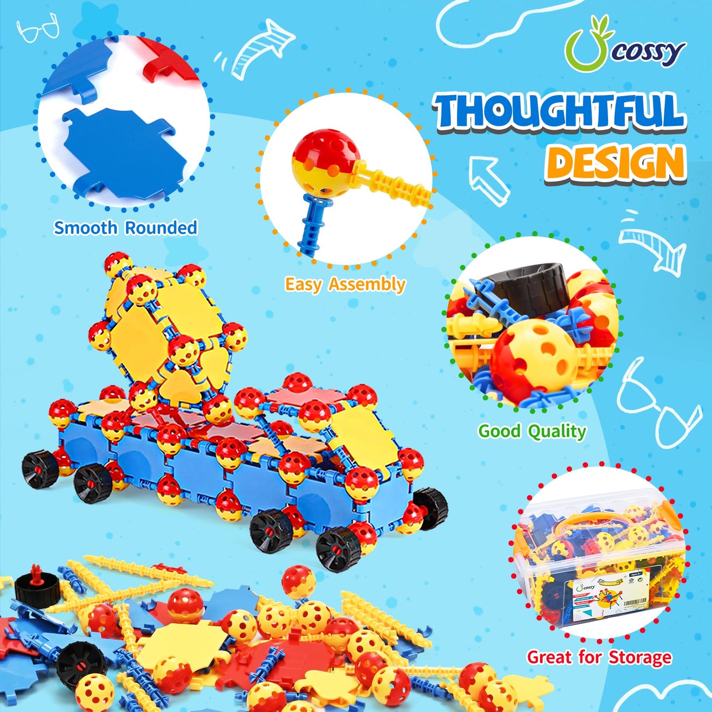 Cossy 198PCS STEM Building Blocks Kit for Kids, Educational Construction Toys, Creative Engineering & Learning Games for Ages 3-8