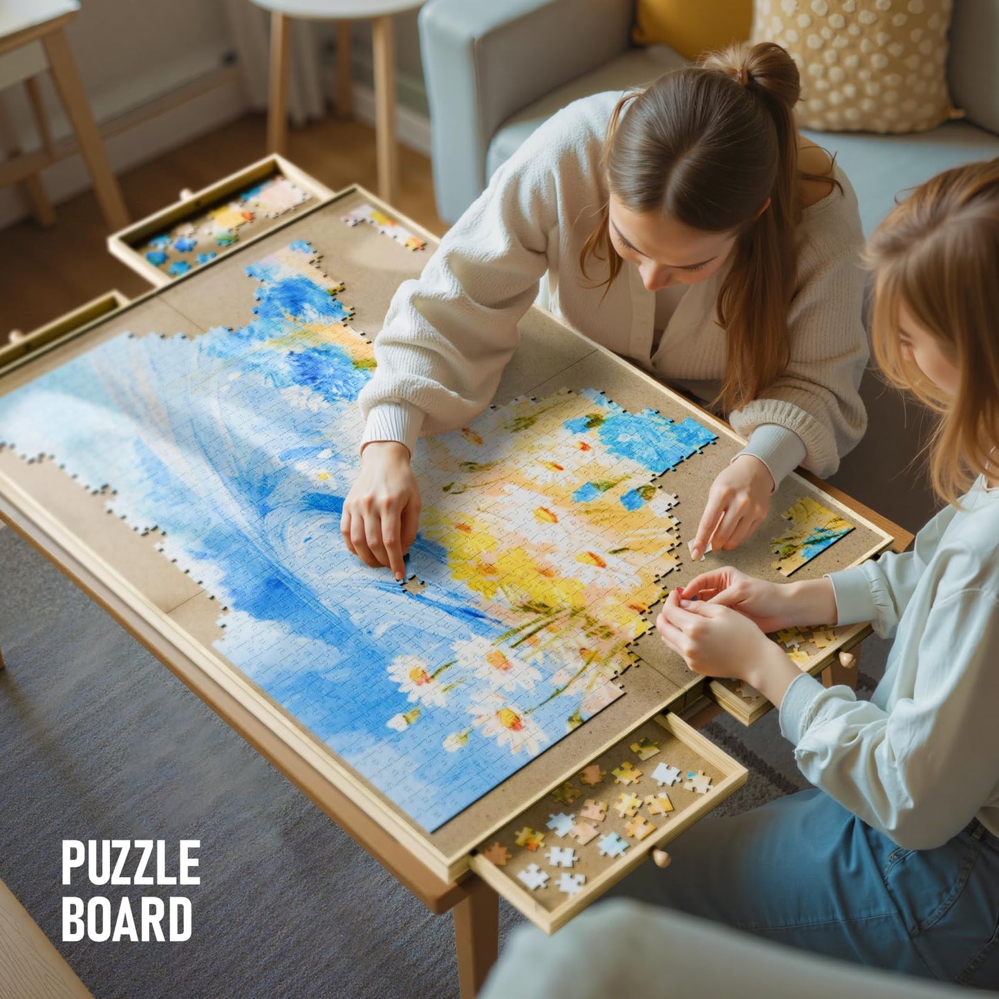 1500 Piece Rotating Puzzle Board, 25"x33" Jigsaw Puzzle Table with Drawer Storage and Puzzle Cover，Portable Puzzle Board for Adults