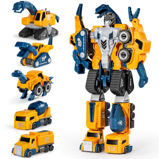 MIEBELY 5-in-1 Toddler Robot Construction Vehicles Set – 5 Transforming Magnetic Robots, Easy DIY Assembly, STEM Educational Toy for Kids