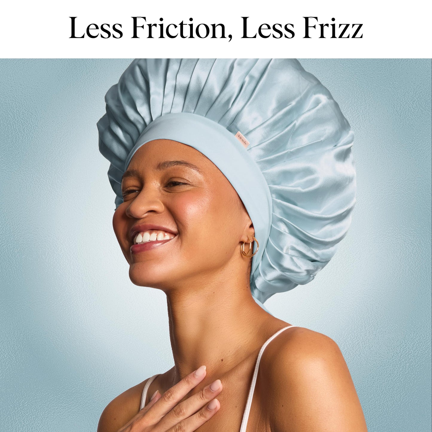 Kitsch XL Satin Sleep Bonnet for Women – Adjustable Night Cap for Curly, Textured Hair – Prevents Breakage, Frizz & Tangles – Haze Blue