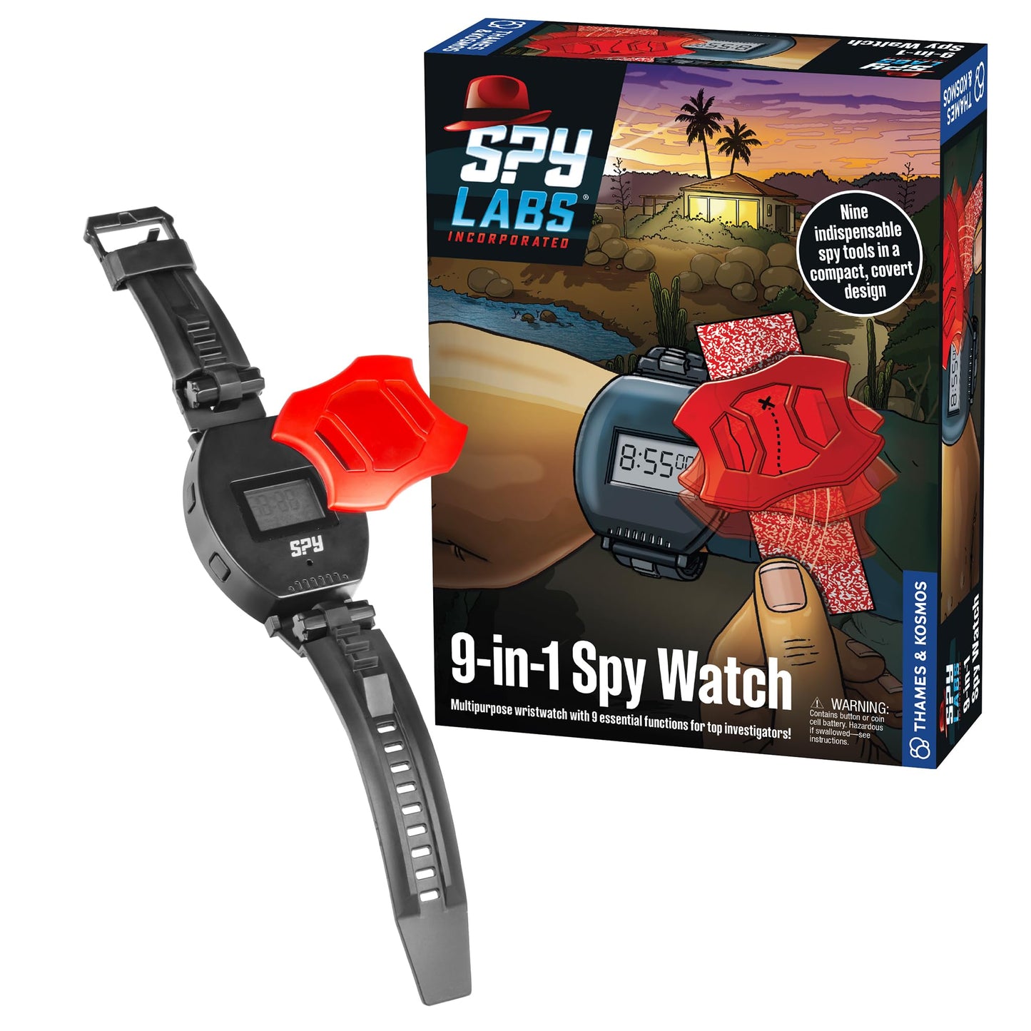 Thames & Kosmos Spy Labs 9-in-1 Spy Watch for Kids | Time, Alarm, Stopwatch, Magnifier, Secret Message Tools & More