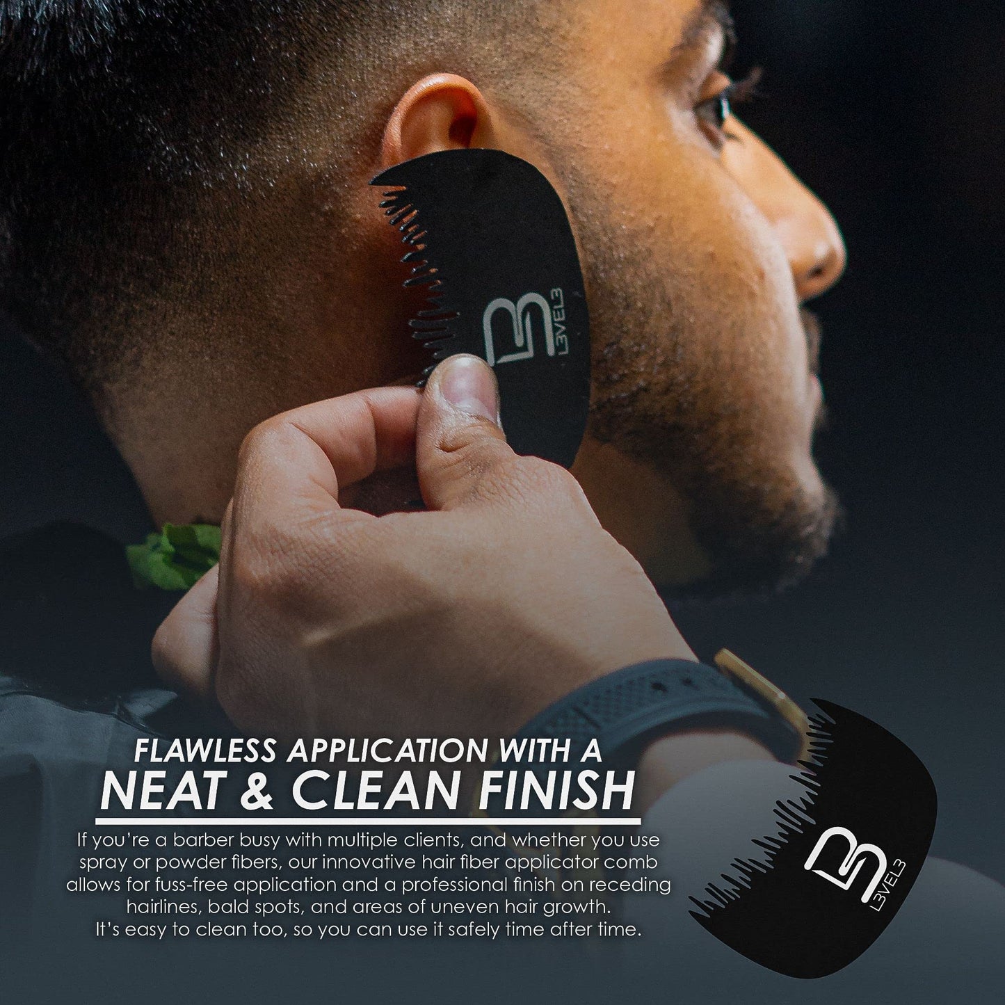 Level 3 Hairline Fiber Comb - Hair Fiber Line Up Optimizer - Applicator Combs for Hair Building Fibers Powder, Black