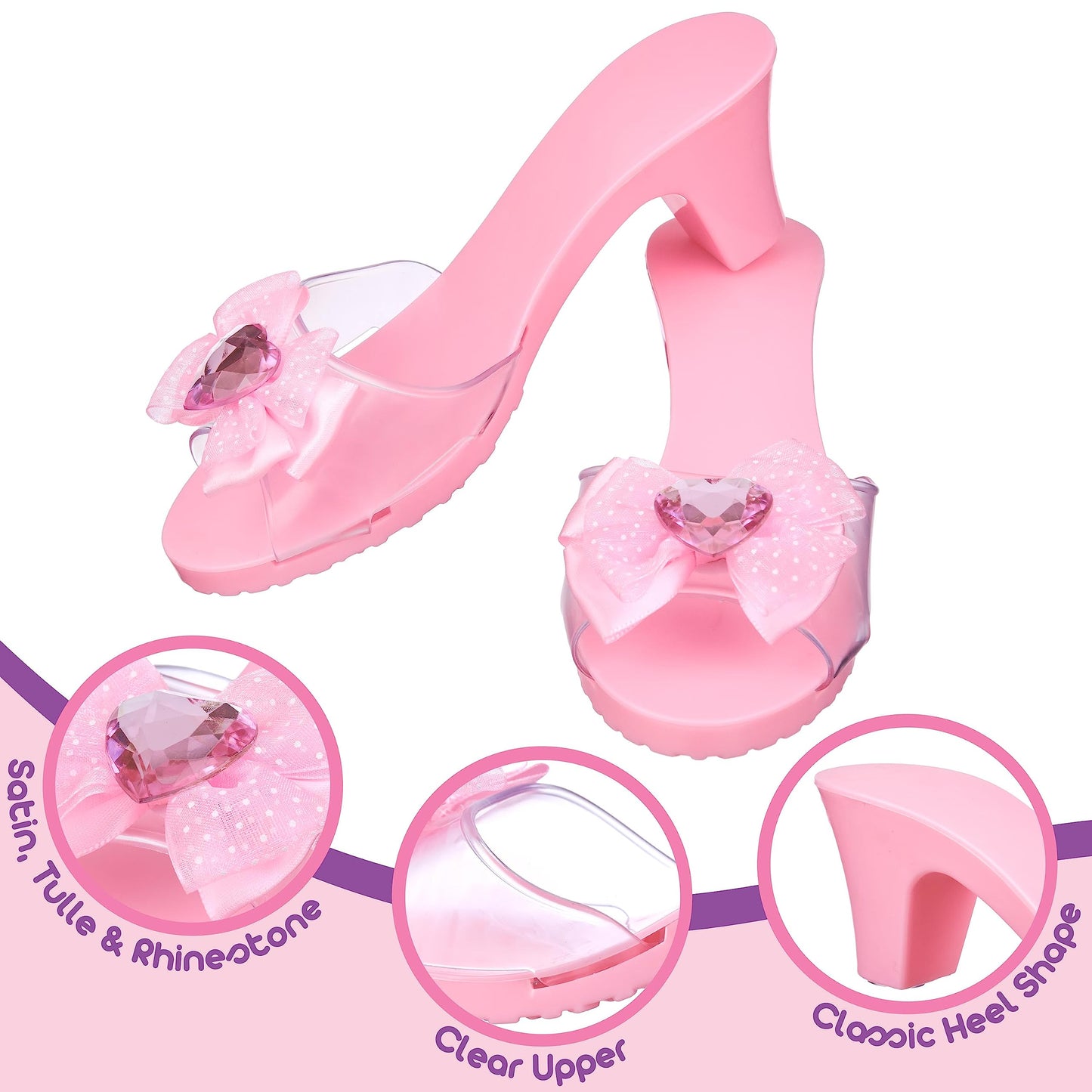 3-Pack Princess Dress Up Shoes for Kids – Pastel Slip-On Heels, Pretend Play Footwear, Toddler Sizes 7-10
