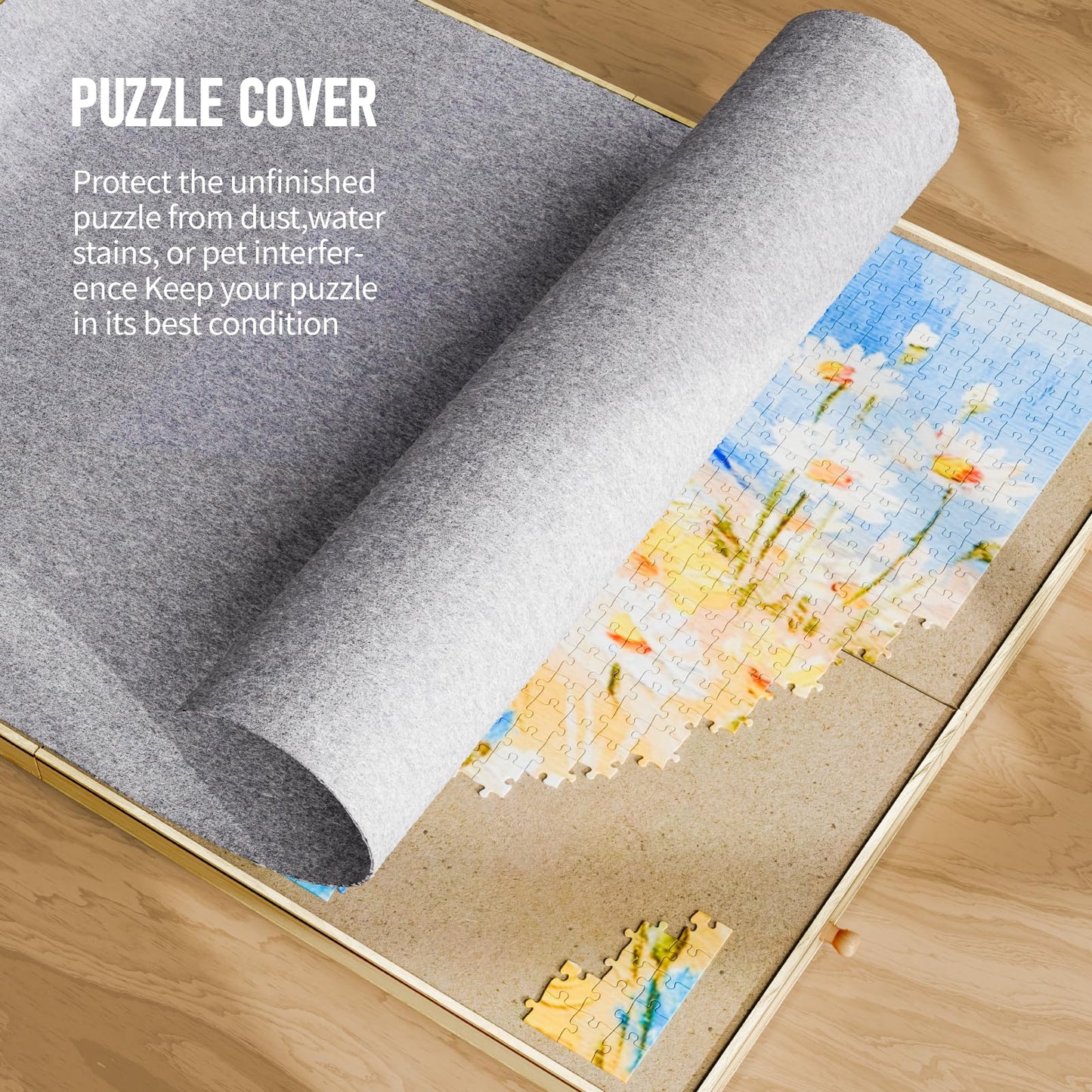 1500 Piece Rotating Puzzle Board, 25"x33" Jigsaw Puzzle Table with Drawer Storage and Puzzle Cover，Portable Puzzle Board for Adults