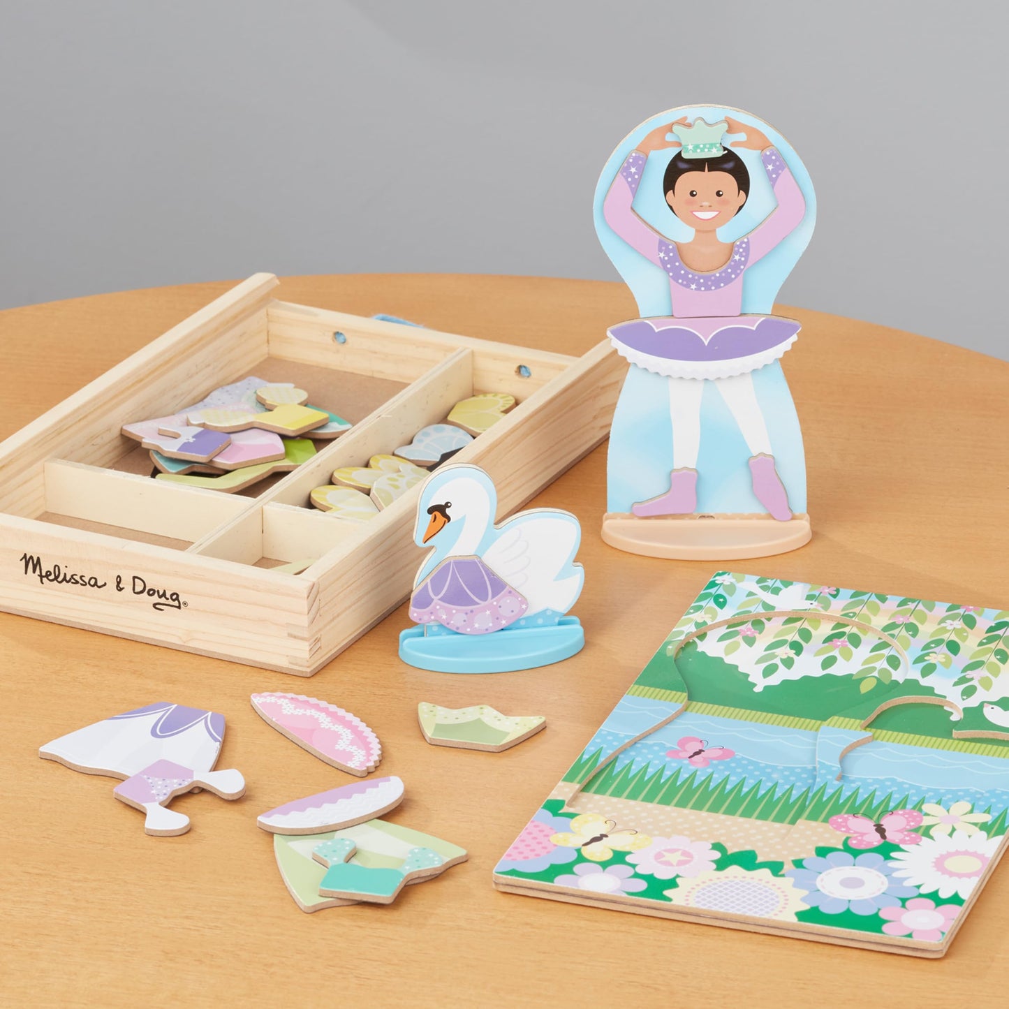 Melissa & Doug Ballerina And Fairy Magnetic Dress-Up Double-Sided Wooden Doll And Swan Pretend Play Set (52 pcs)