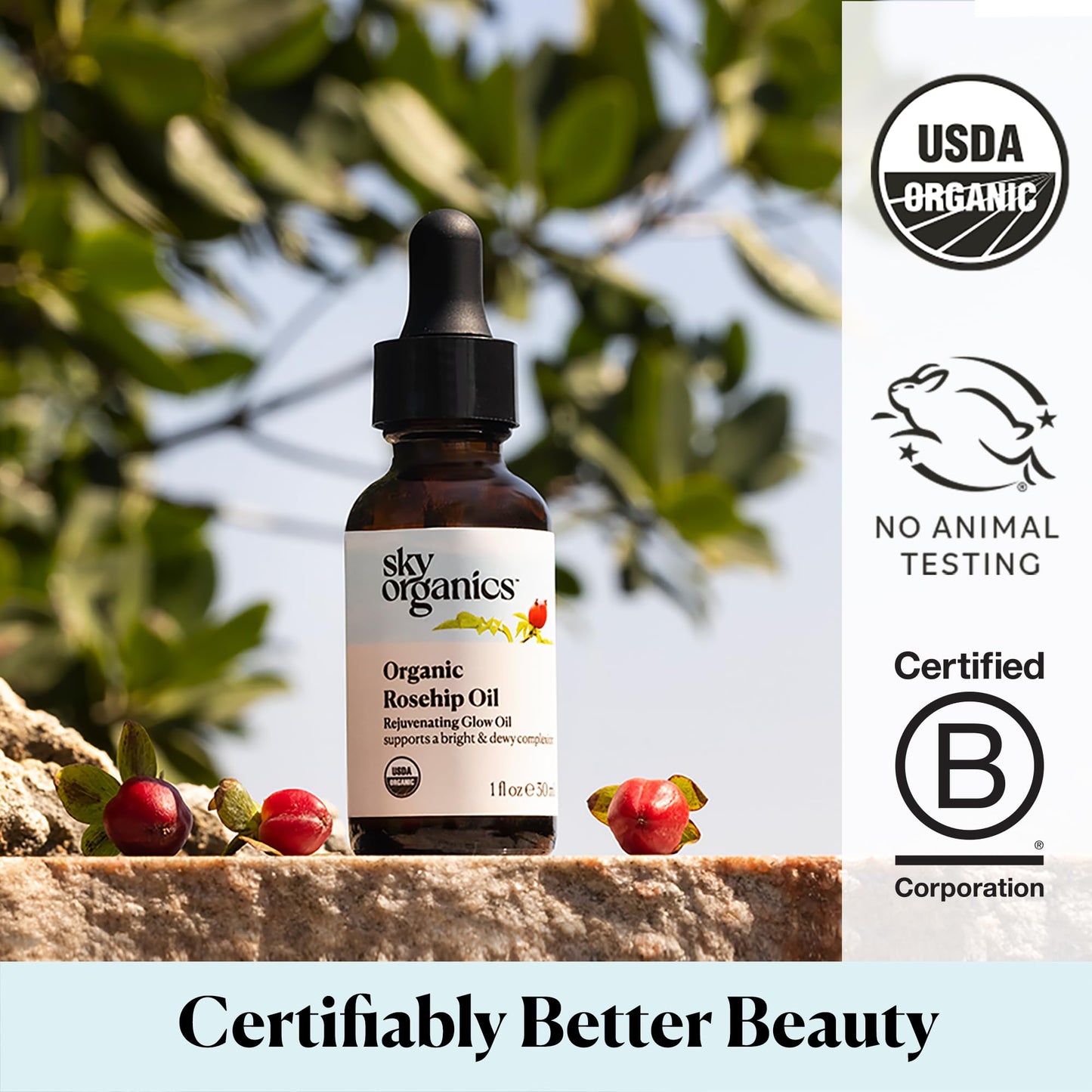 Sky Organics Organic Rosehip Oil (1oz) – 100% Pure Cold-Pressed Rosehip Seed Oil for Radiant Skin, Hair & Acne, Anti-Aging Antioxidant Face Oil