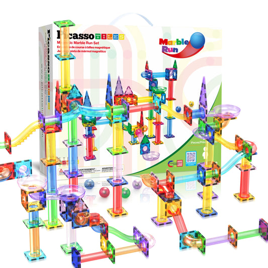 PicassoTiles 150pc Magnetic Marble Run STEM Toy – Slides, Ramps & Tubes, Educational Building Kit for Kids 3+, Learning Gift PTG150
