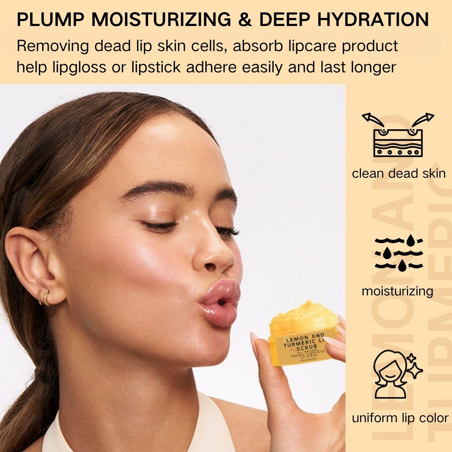 Turmeric Lip Scrub with Lemon – Natural Sugar Exfoliator for Dry, Chapped Lips, Smooths Lines, Hydrates & Nourishes Dark Lips