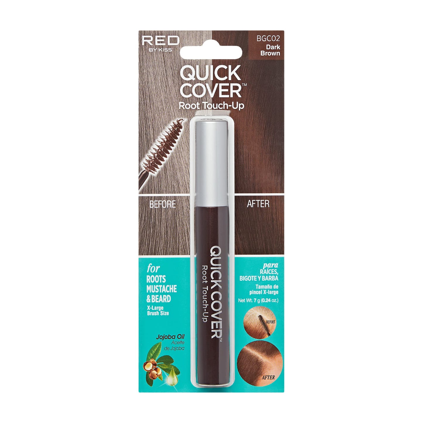 RED by KISS Quick Cover Root Touch Up Rescue Dark Brown – Water-Resistant Gray Hair Concealer Brush for Hair, Beard & Mustache, with Jojoba Oil