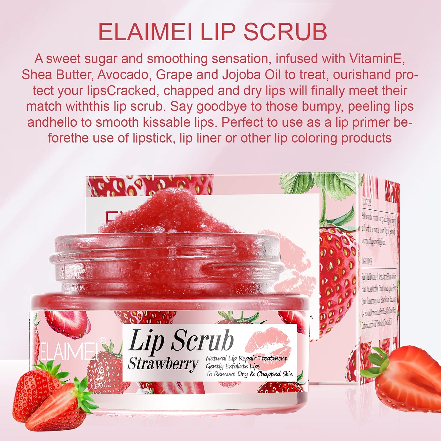 Strawberry Lip Scrub & Moisturizing Balm – Exfoliating Sugar Lip Mask, Collagen Treatment, Repairs & Hydrates Dry Lips Overnight