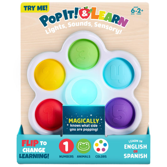 Chuckle & Roar Pop It! and Learn Toy - Bilingual Educational Popper for Numbers & Letters in English & Spanish - Ages 6 Months to 2 Years