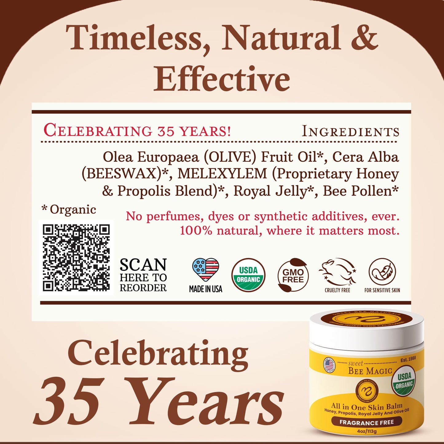 Sweet Bee Magic Organic Healing Balm - All-in-One Beeswax Cream for Dry Skin, Face & Body Moisturizer, Natural & Certified Organic, 4oz Jar