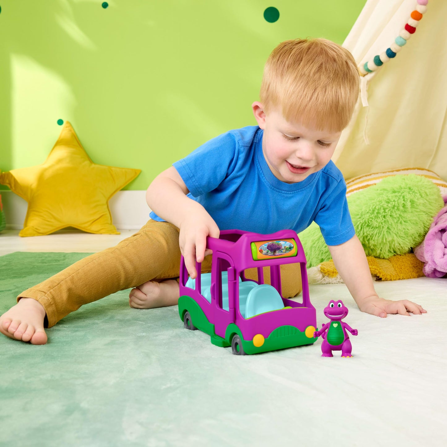 Barney World Preschool Toy Adventure Bus Push-Along Vehicle Figure for Pretend Play Kids Ages 3+ Years