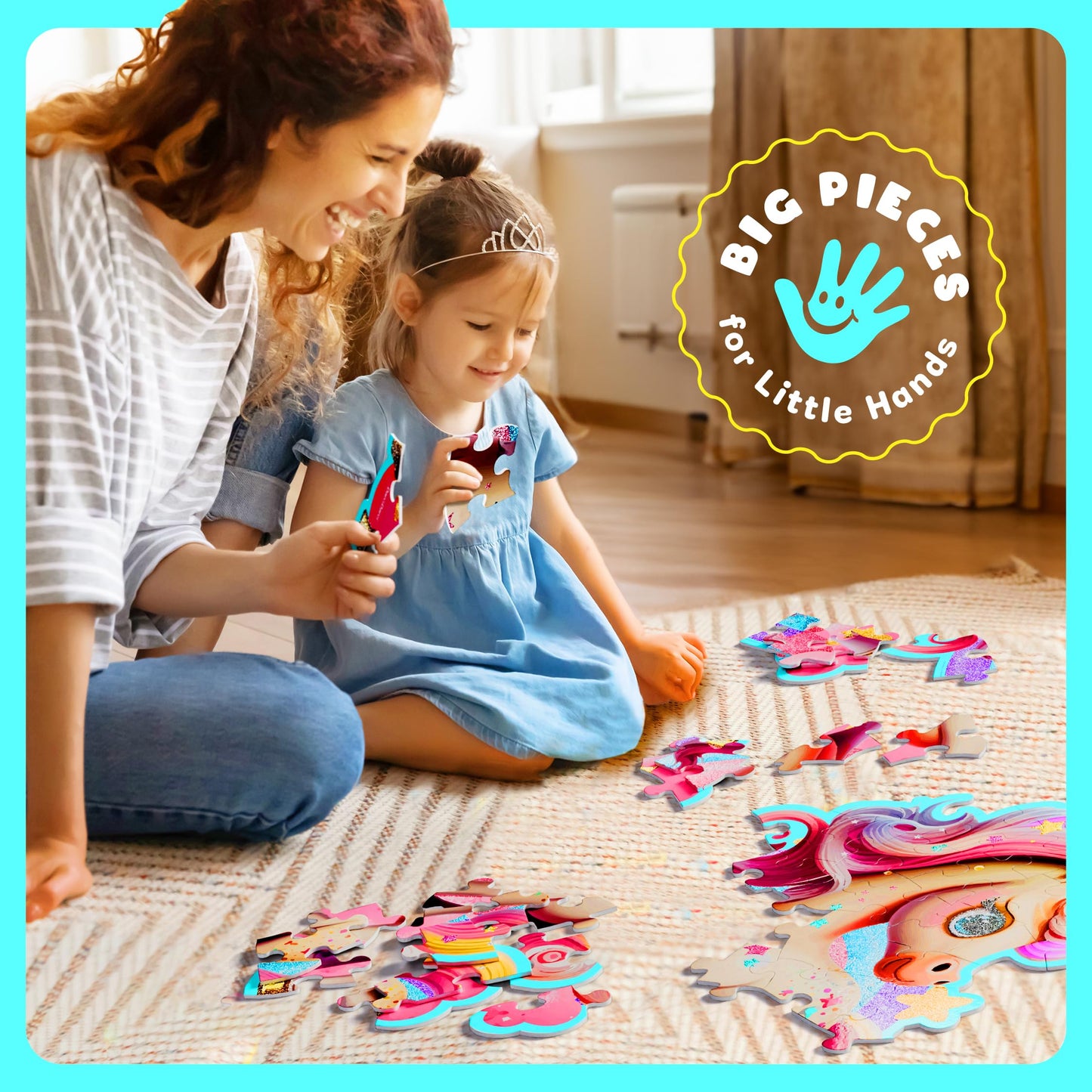 Dan&Darci Jumbo 45-Piece Shimmery Unicorn Floor Puzzle for Kids Ages 3-6 – Large Toddler Puzzle, Easter & Birthday Gift for Girls
