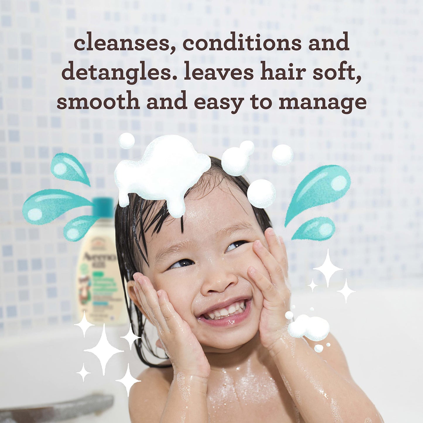 Aveeno Kids 2-in-1 Hydrating Shampoo & Conditioner with Oat Extract, Gently Cleanses, Detangles & Moisturizes, For Sensitive Scalp, 12 fl oz