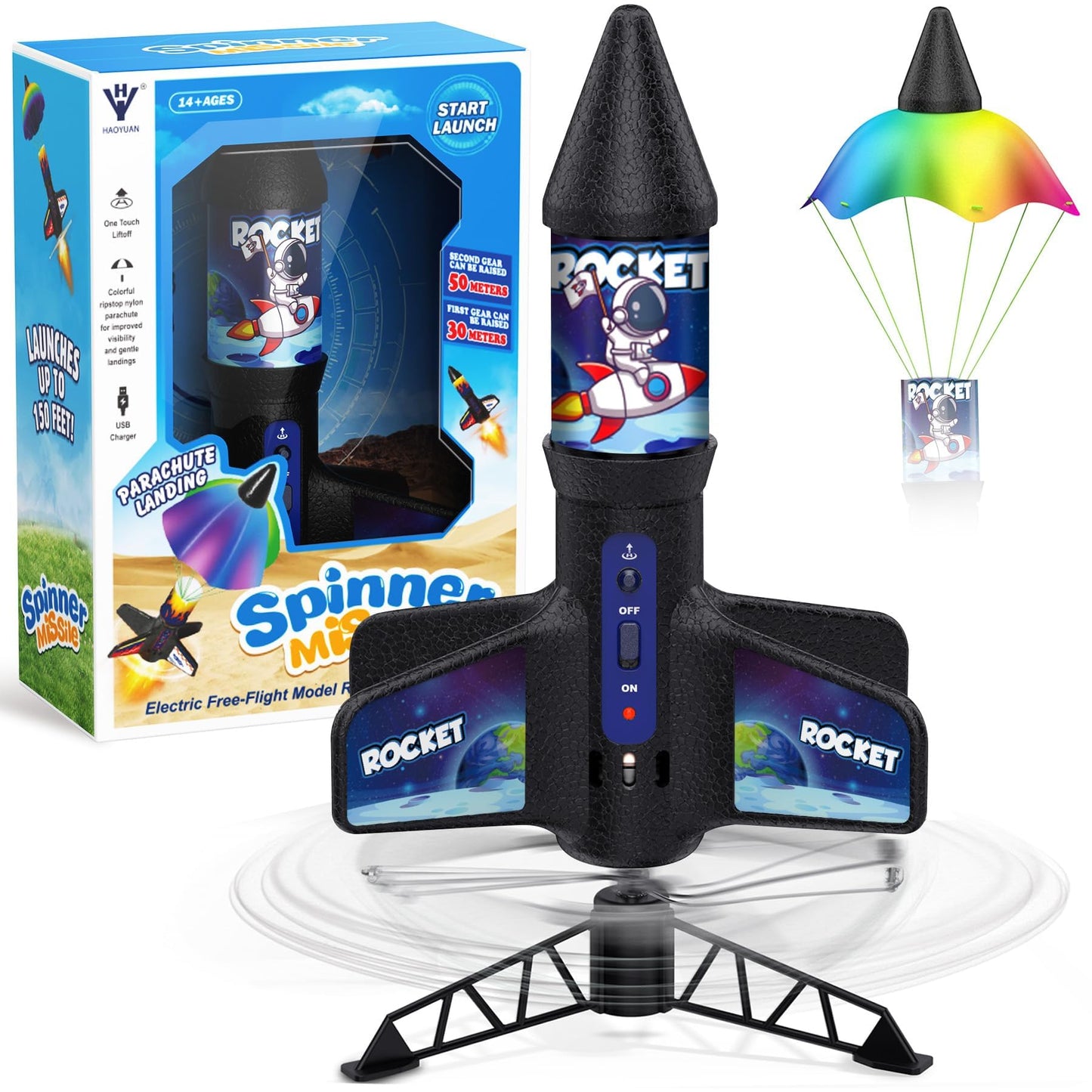 Demolike Rocket Launcher Toy,Self Launching Motorized Air Rocket with Parachute Launch Up to 200 Ft Model Rockets Outdoor Toys Gifts.