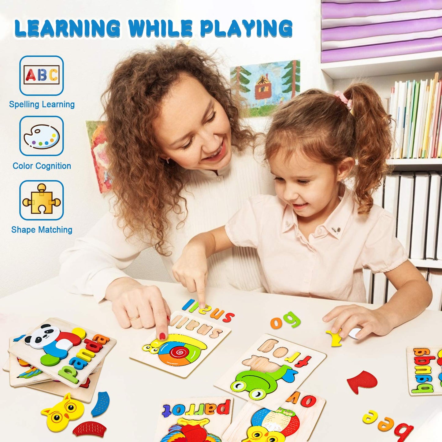 BOZE SUPOD Toddler Puzzles,Wooden Puzzles for Todder 1 2 3 Years Old Boys Girls Eco Friendly Wooden Toys Educational Preschool Gift for Kids(6 Pack)