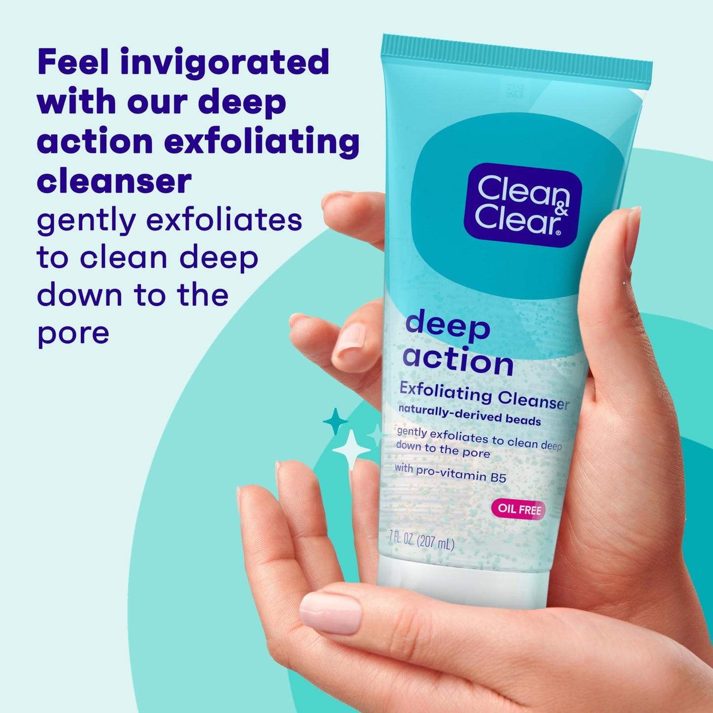Clean & Clear Deep Action Exfoliating Face Wash & Scrub with Pro-Vitamin B5, Lactic & Glycolic Acids, Oil-Free Daily Cleanser, 7oz