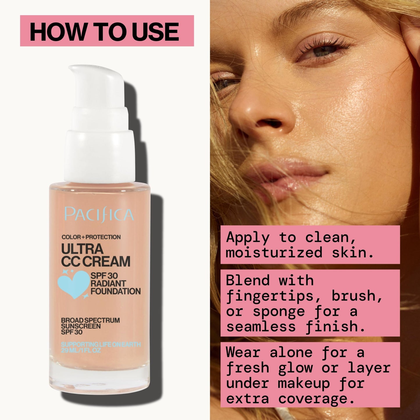 Pacifica Ultra CC Cream Radiant Foundation SPF 17 - Warm-Light – Medium Coverage Color Correcting Cream, Dewy Finish, Mineral SPF, 1 oz