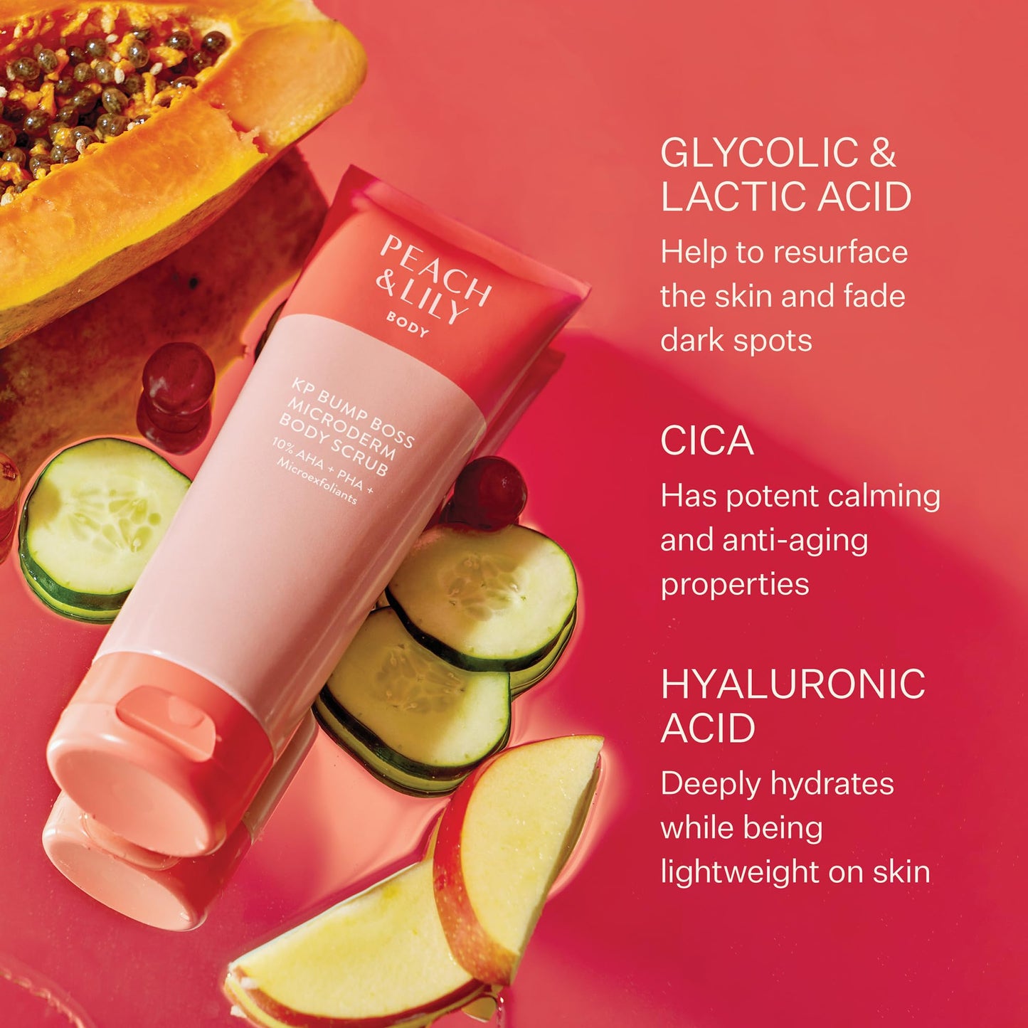 Peach & Lily KP Bump Boss Microderm Body Scrub, 10% AHA (Glycolic & Lactic Acid) | Smooth, Radiant Skin | Clean & Cruelty-Free 8.11oz