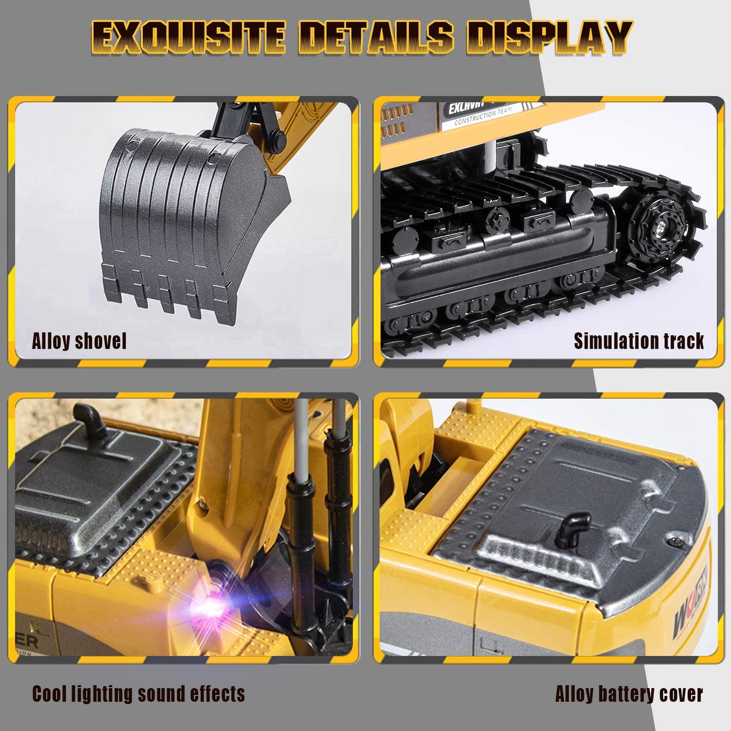 ID Gerilla RC Excavator Toy – Remote Control Construction Vehicle with Lights, Sounds & 680° Rotating Metal Shovel, Gift for Kids 3+