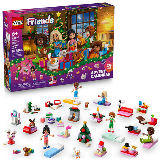 LEGO Friends 2025 Advent Calendar - 24 Holiday Builds, 5 Minidolls & Pets, Ages 6+, Christmas Countdown Gift, Set 42668