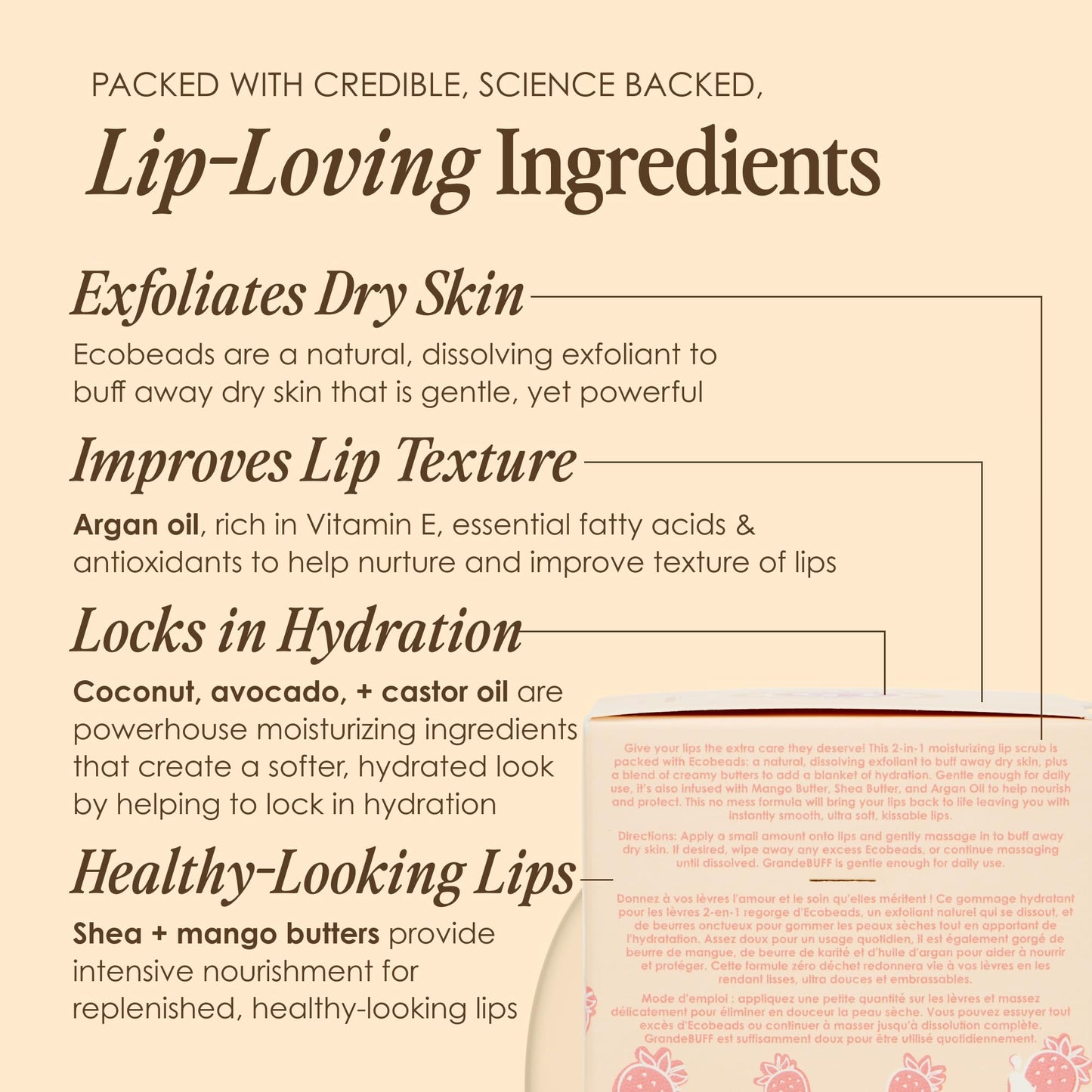 Grande Cosmetics GrandeBUFF Moisturizing Lip Scrub with Mango Butter & Shea Butter - for Smoother, Softer-Looking Lips (0.53 fl oz)