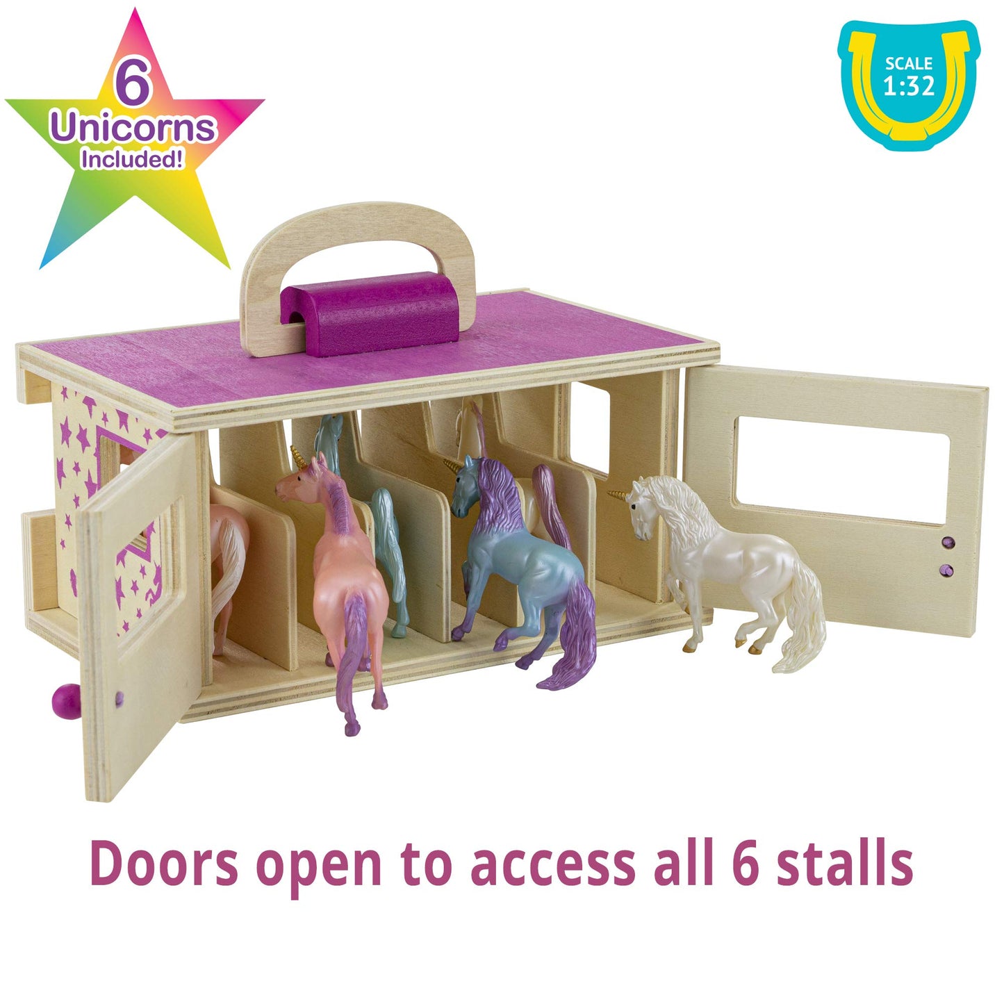 Breyer Unicorn Magic Wooden Carry Stable Playset with 6 Hand-Painted Unicorns – Toys & Gifts for Girls Ages 4–8