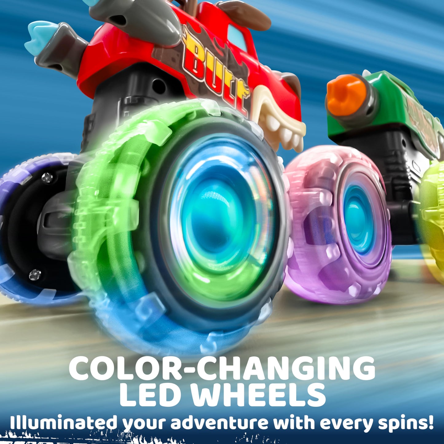 JOYIN 3-Pack Monster Truck Toys – Motion-Activated Light-Up Press & Go Cars for Toddlers, Boys Birthday & Christmas Gifts