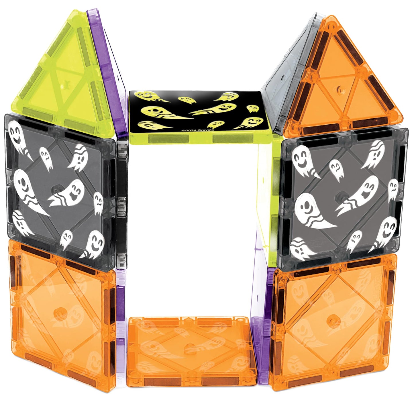 CreateOn Crayola Halloween Glow in The Dark Magnetic Tiles Set, Building Set for Kids, STEM Toys for Boys and Girls Ages 3 and Up, 14-Piece Set