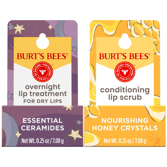 Burt's Bees Lip Care Duo – Conditioning Lip Scrub & Overnight Treatment with Ceramides, Exfoliates & Hydrates Lips, 2 x 0.25 oz