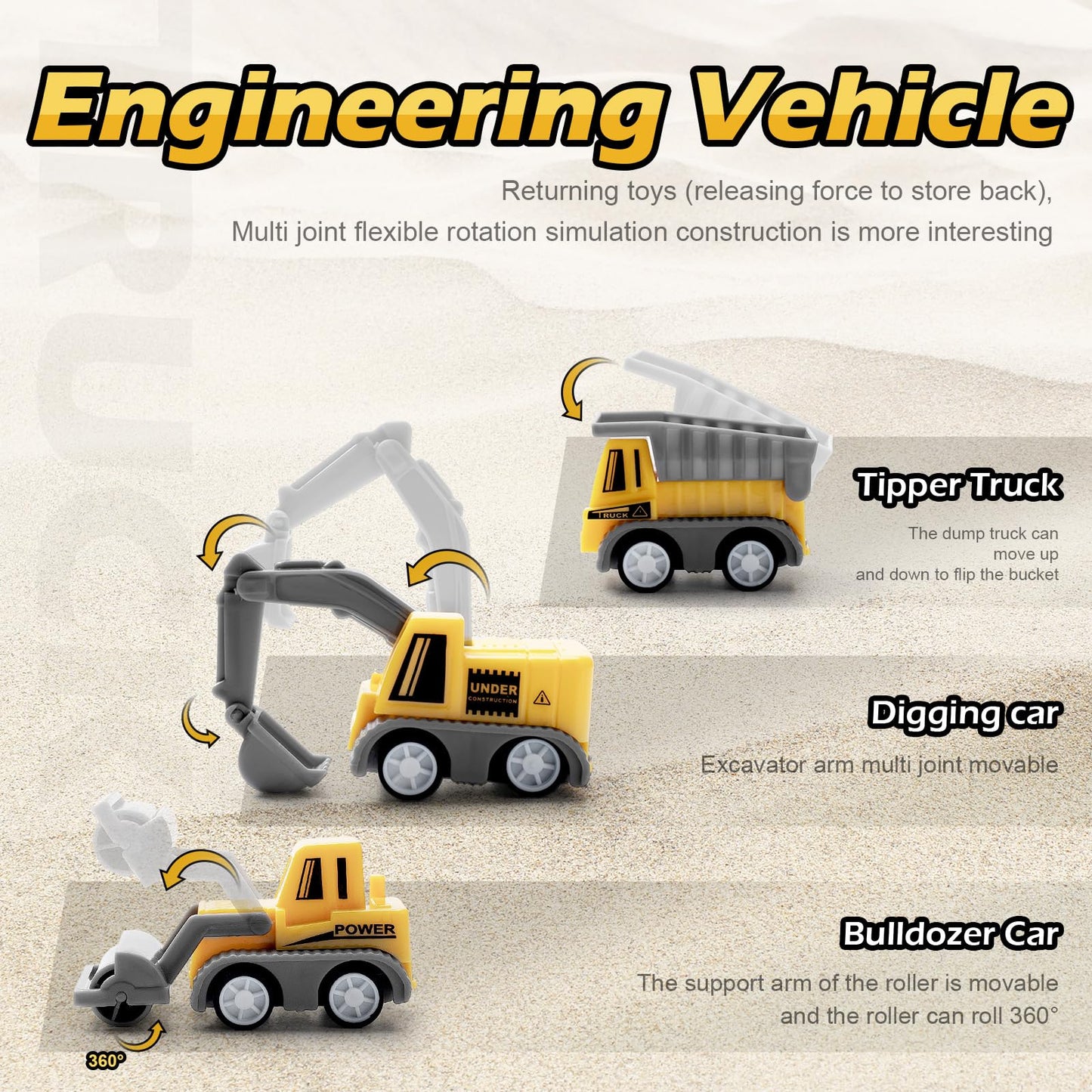 264PCS Glow-in-the-Dark Construction Race Track Set with 2 Light-Up Cars & 3 Construction Vehicles, Flexible DIY Toy for Kids Ages 3-9