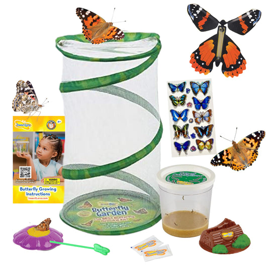 Insect Lore Butterfly Garden Kit - 8" Habitat with 5 Live Caterpillars, Stickers & Extras | STEM Life Science Gift to Grow & Release