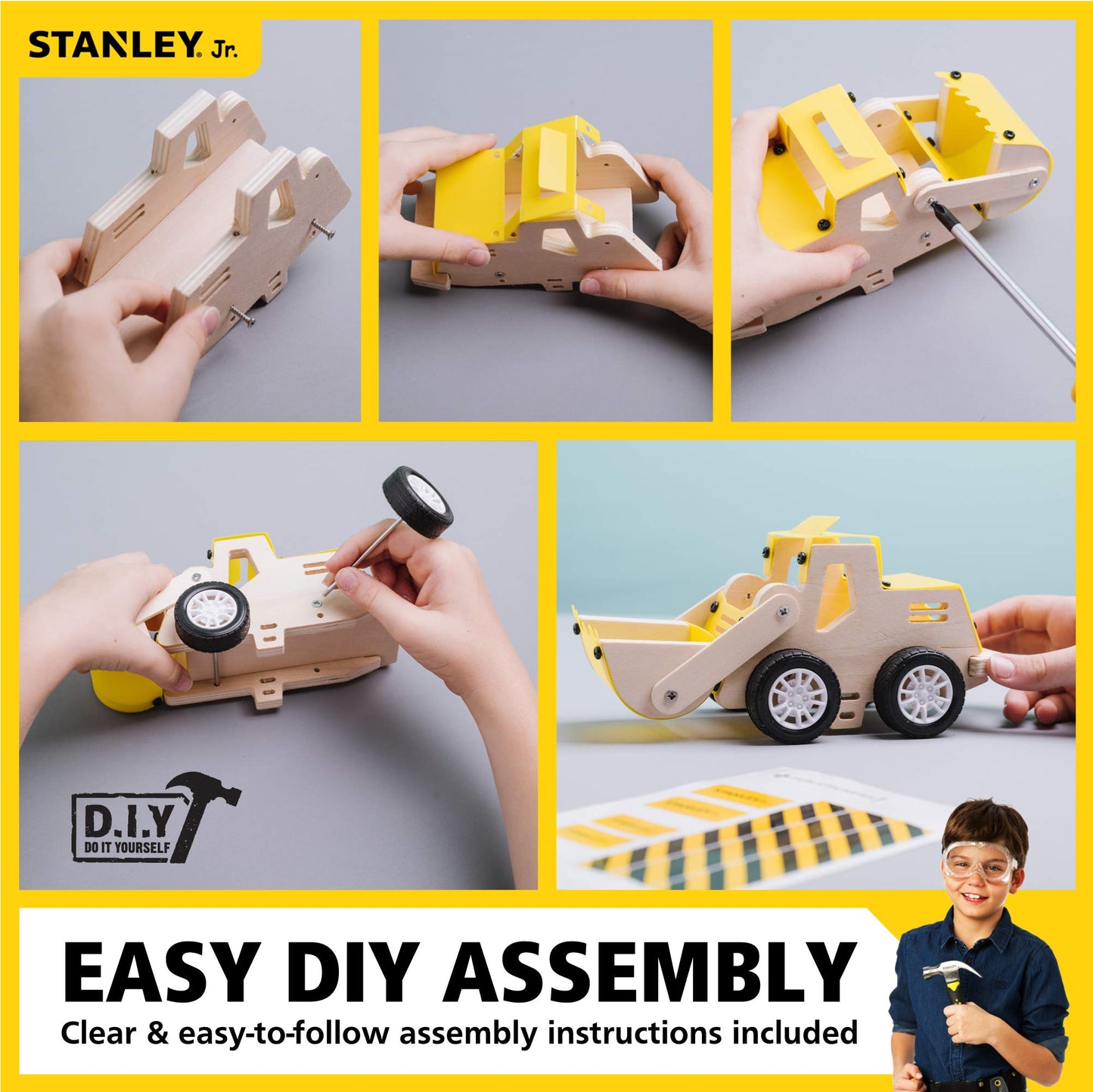 Stanley Jr. Construction Toy Truck Front Loader Wood Craft Kit - DIY Assemble Toy for Kids